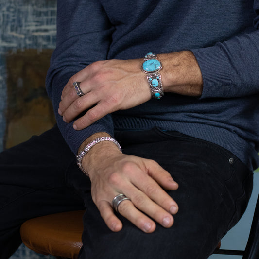 Pulsera plata luz turquesa hombre 4