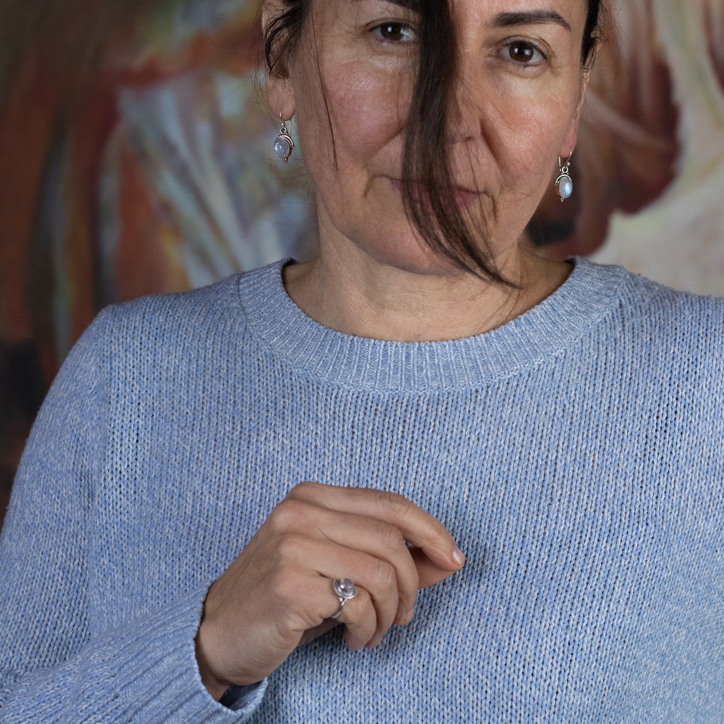 pendiente plata piedra luna natural 4