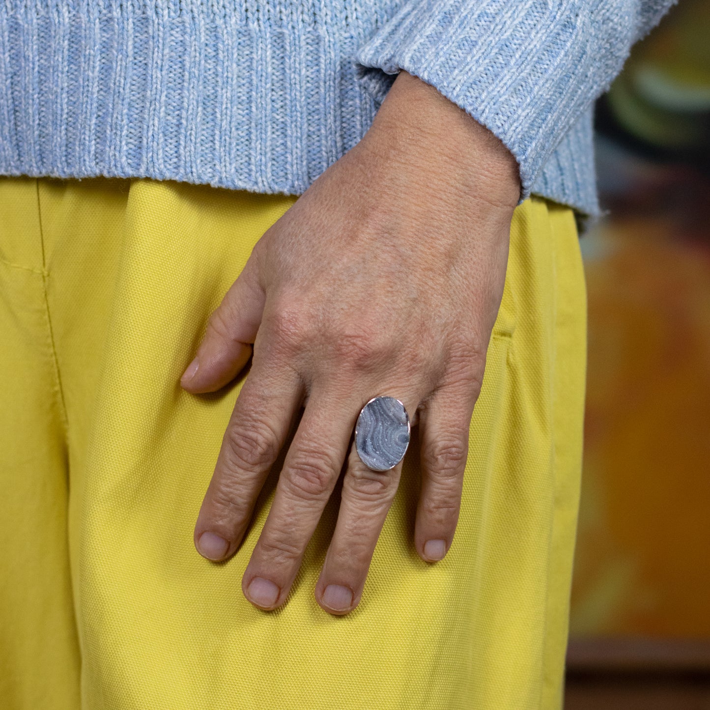 3 Anillo plata luz agata drusa natural