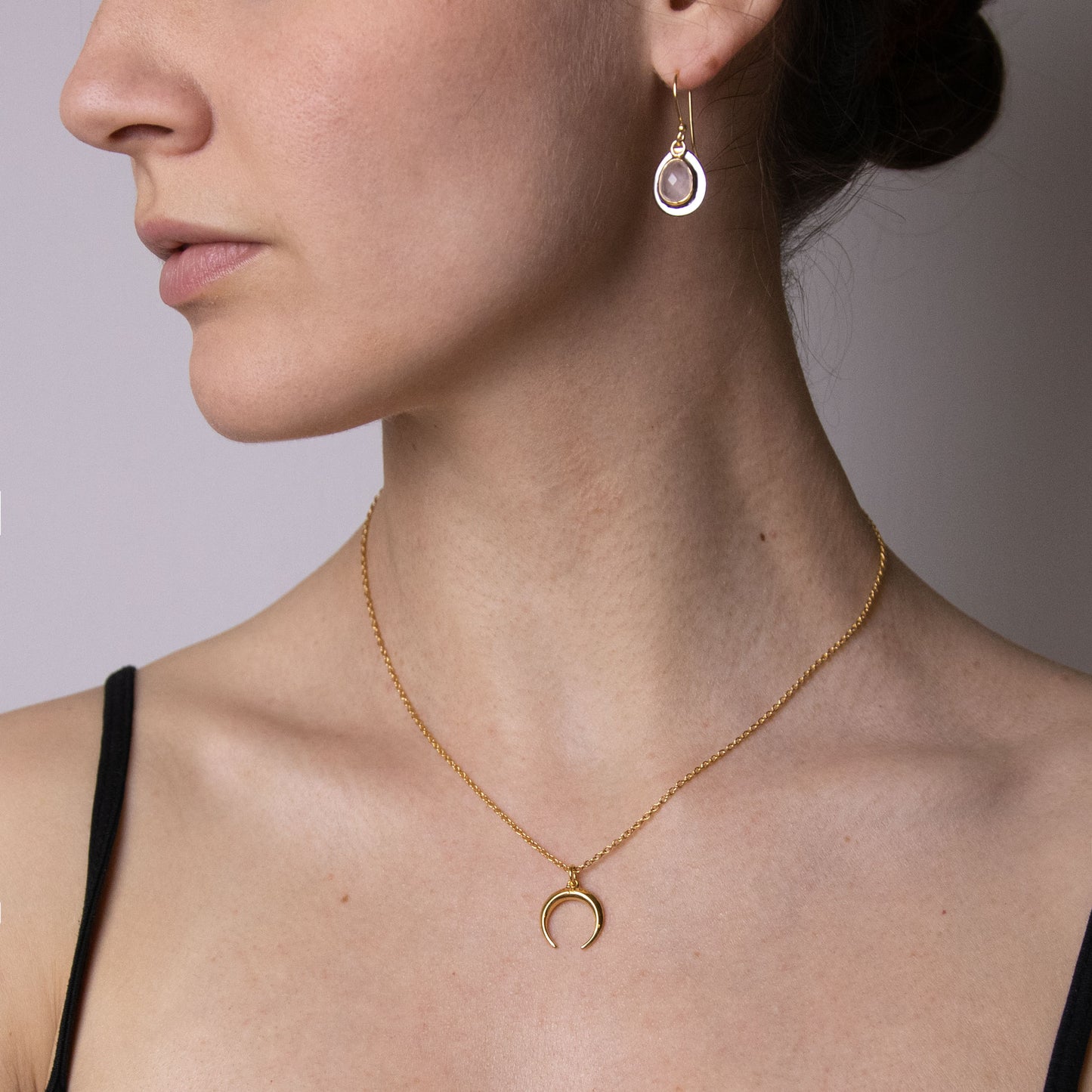 Pendiente Somme Labradorita y Cuarzo Rosa Plata 925 Baño Oro 18k