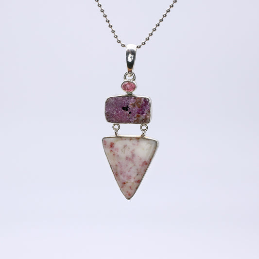 IC: COLGANTE PLATA ROSA BLANCO PIEDRAS NATURALES ARTESANIA 01