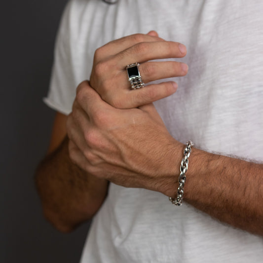 Anillo Kata Onix y Plata Plata Ecológica