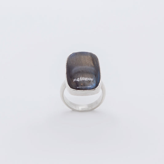 Anillo Kahurangi Plata Ecológica y Labradorita Natural Hecho a Mano