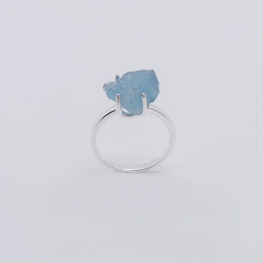 Anillo Wai Plata Ecológica 925 y Aguamarina en Bruto Hecho a Mano