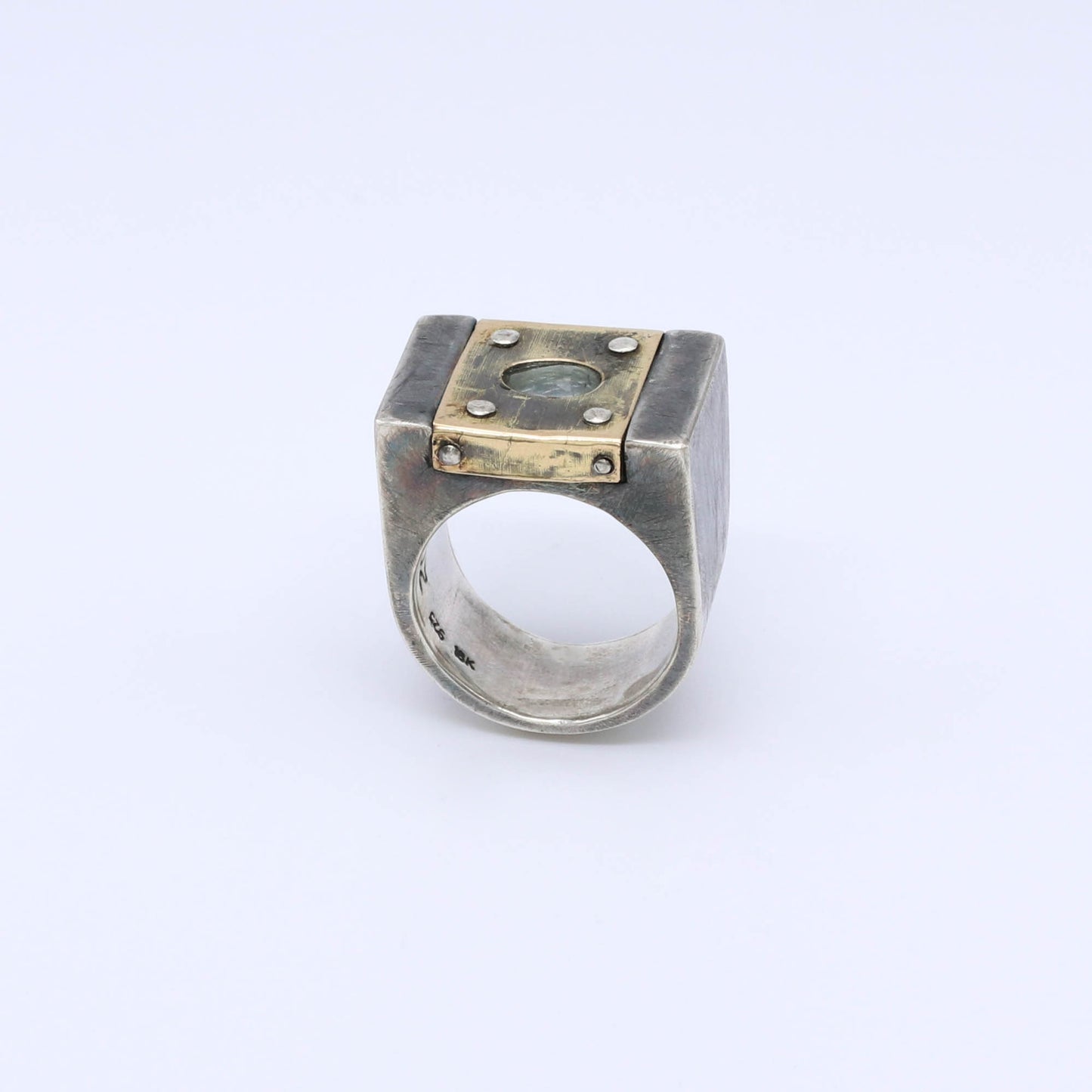 Anillo Plata, Oro y aguamarina