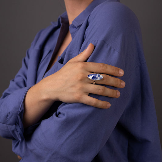 Anillo Karamu Plata Ecológica Cerámica Artesanal Hecho a Mano