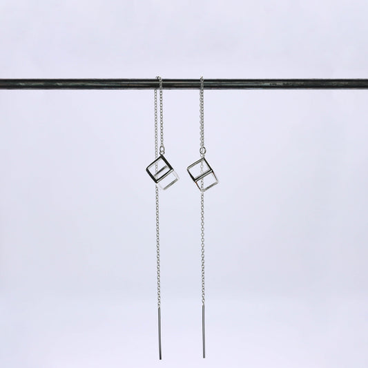 IC: PENDIENTE PLATA MINIMALISTA ALARGADO CUBO