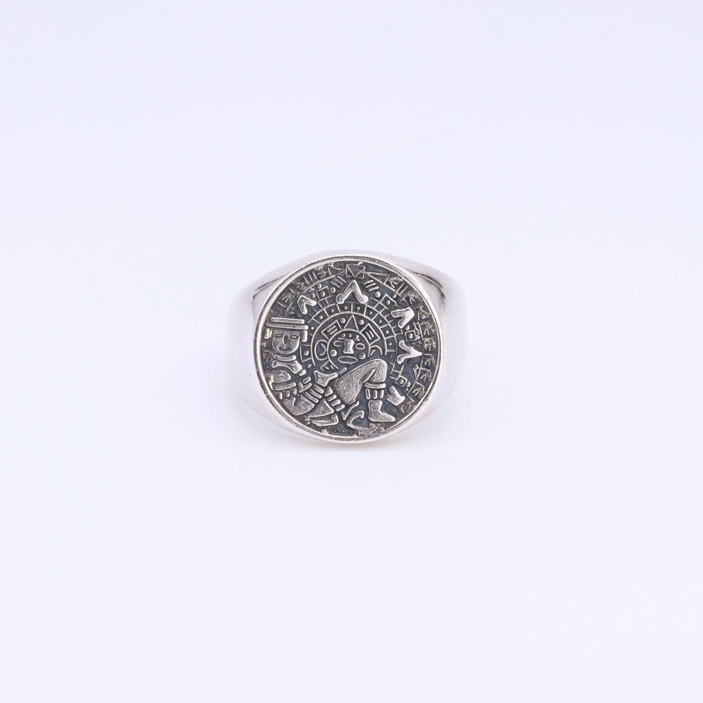 Anillo Sello Plata Calendario Maya Dios