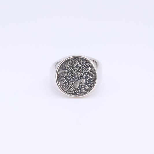 Anillo Sello Plata Calendario Maya Dios