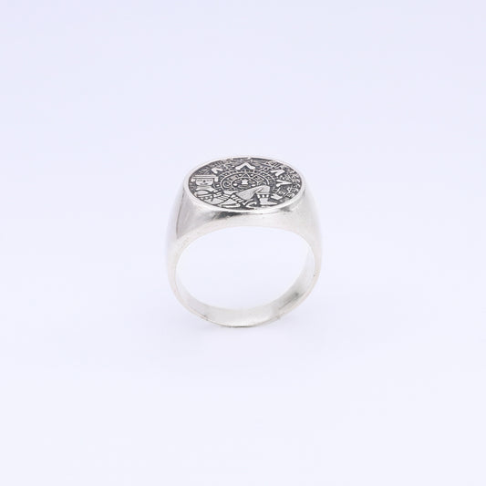 Anillo Sello Plata Calendario Maya Dios