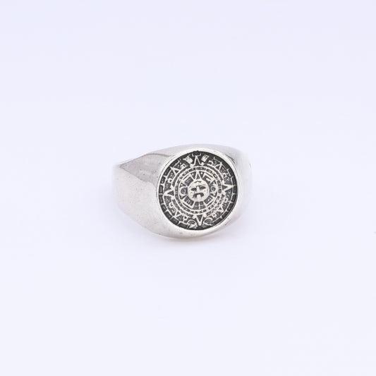 Anillo Sello Plata Calendario Maya