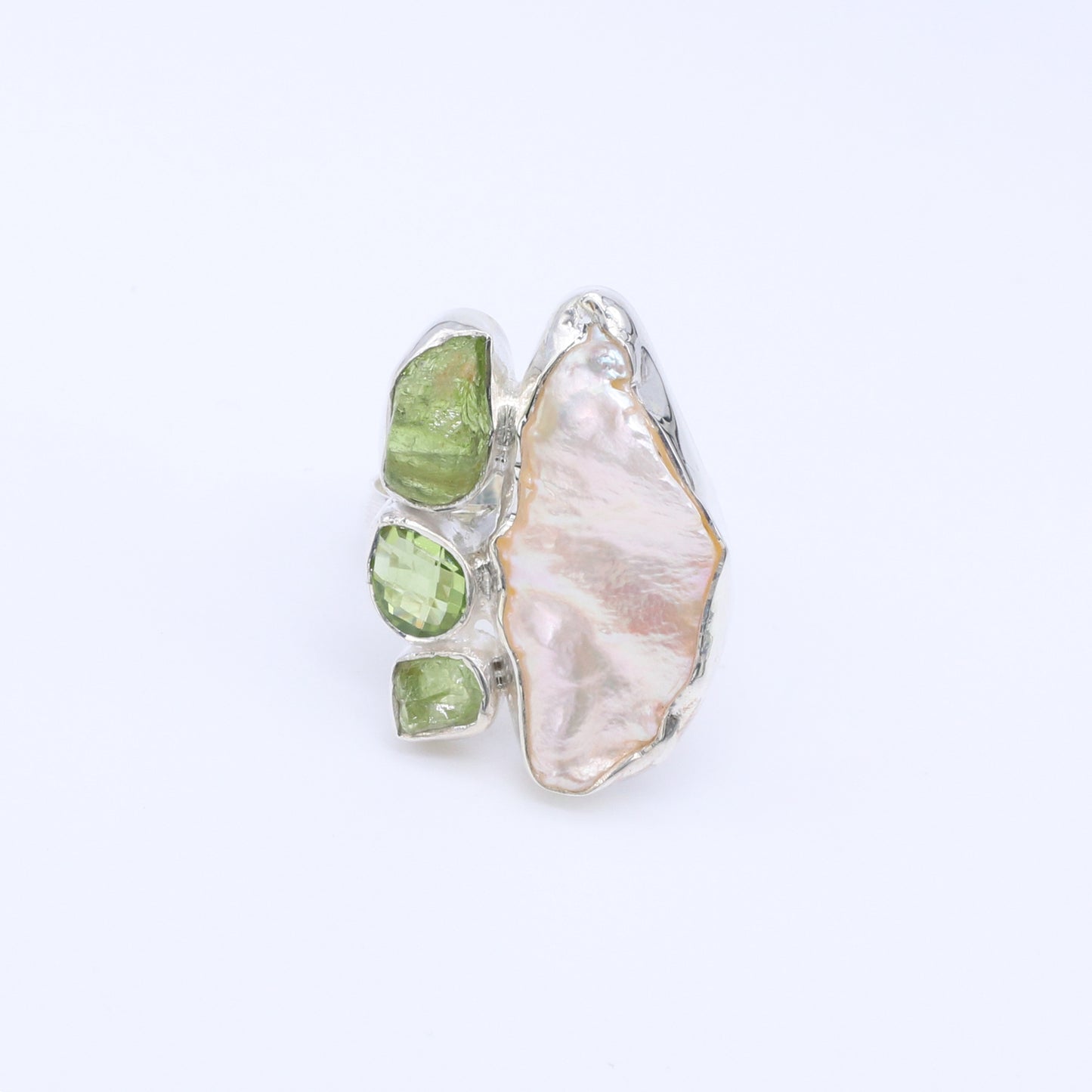 IC: ANILLO PLATA 925 PERLA Y OLIVINAS