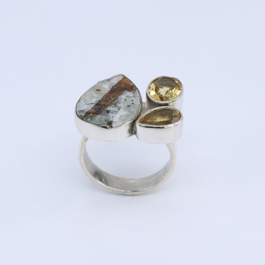 Plata Luz anillo triple stone cuarzo citrino 02