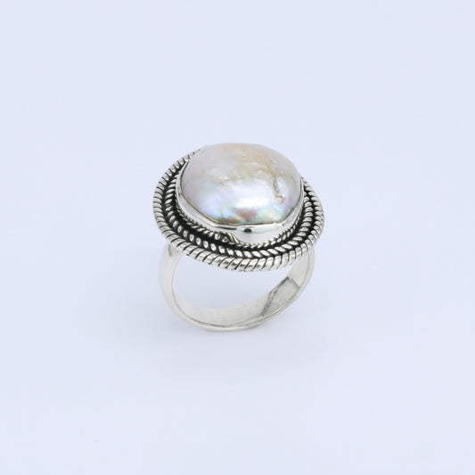 Plata luz anillo White Snow Perla 01