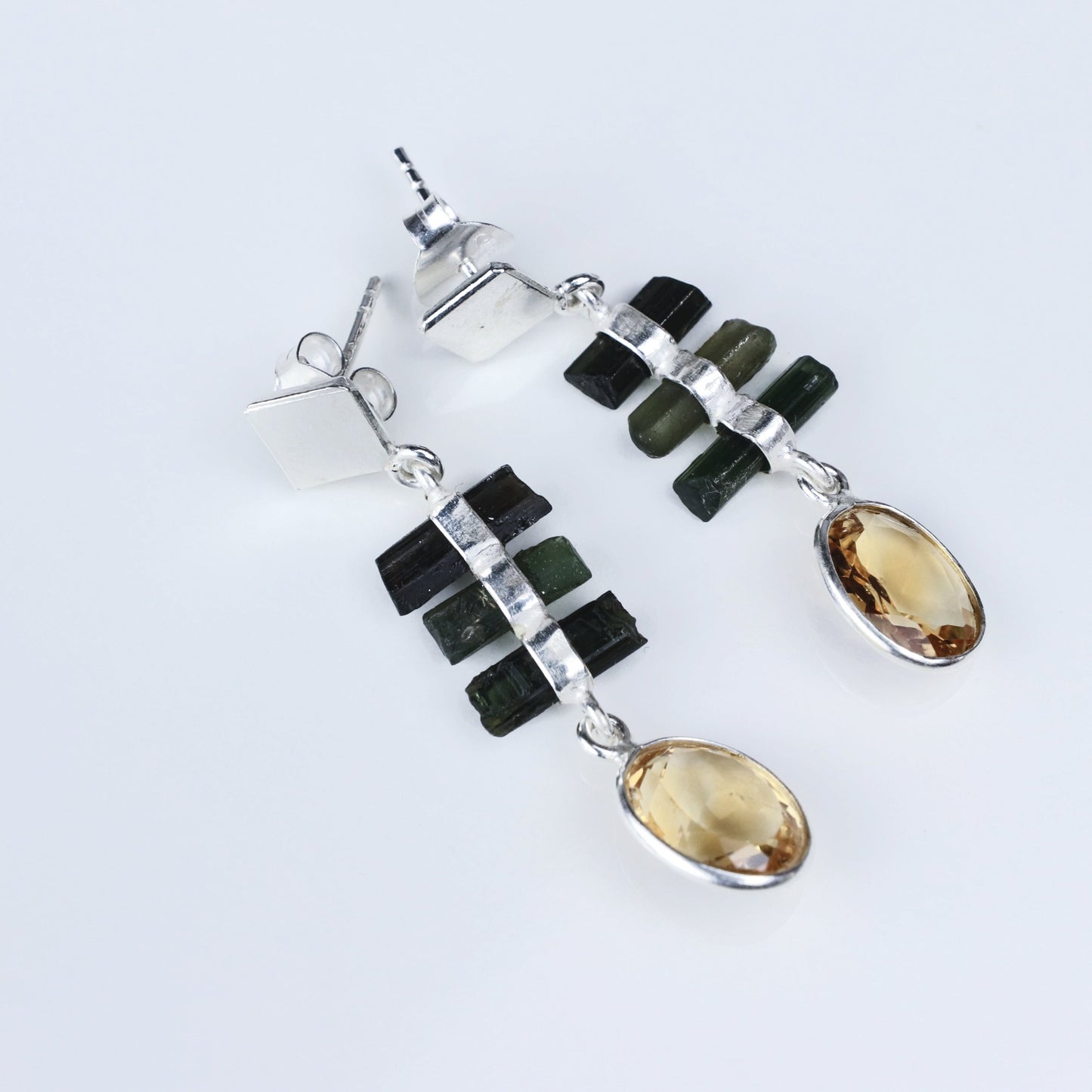 ic: 1 pendiente plata turmalina verde cuarzo citrino