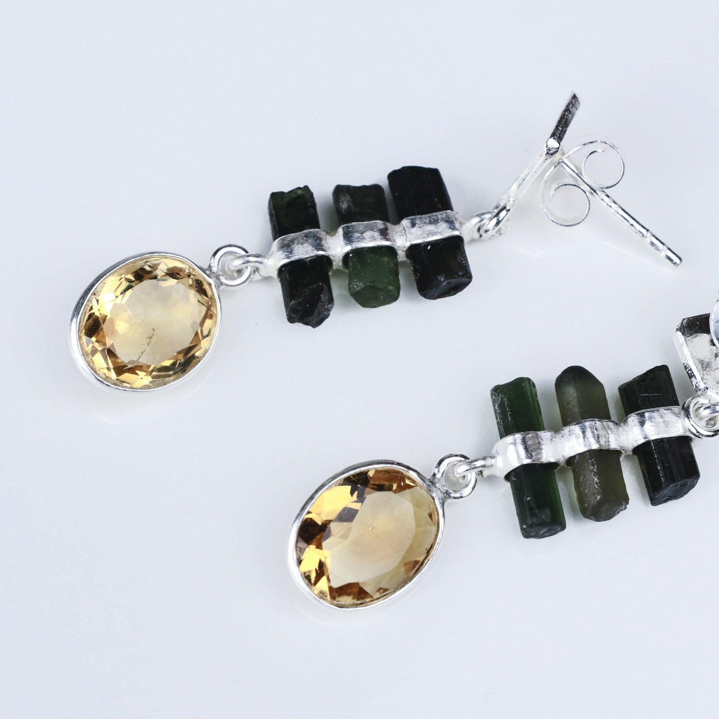 ic: 3 pendiente plata turmalina verde cuarzo citrino
