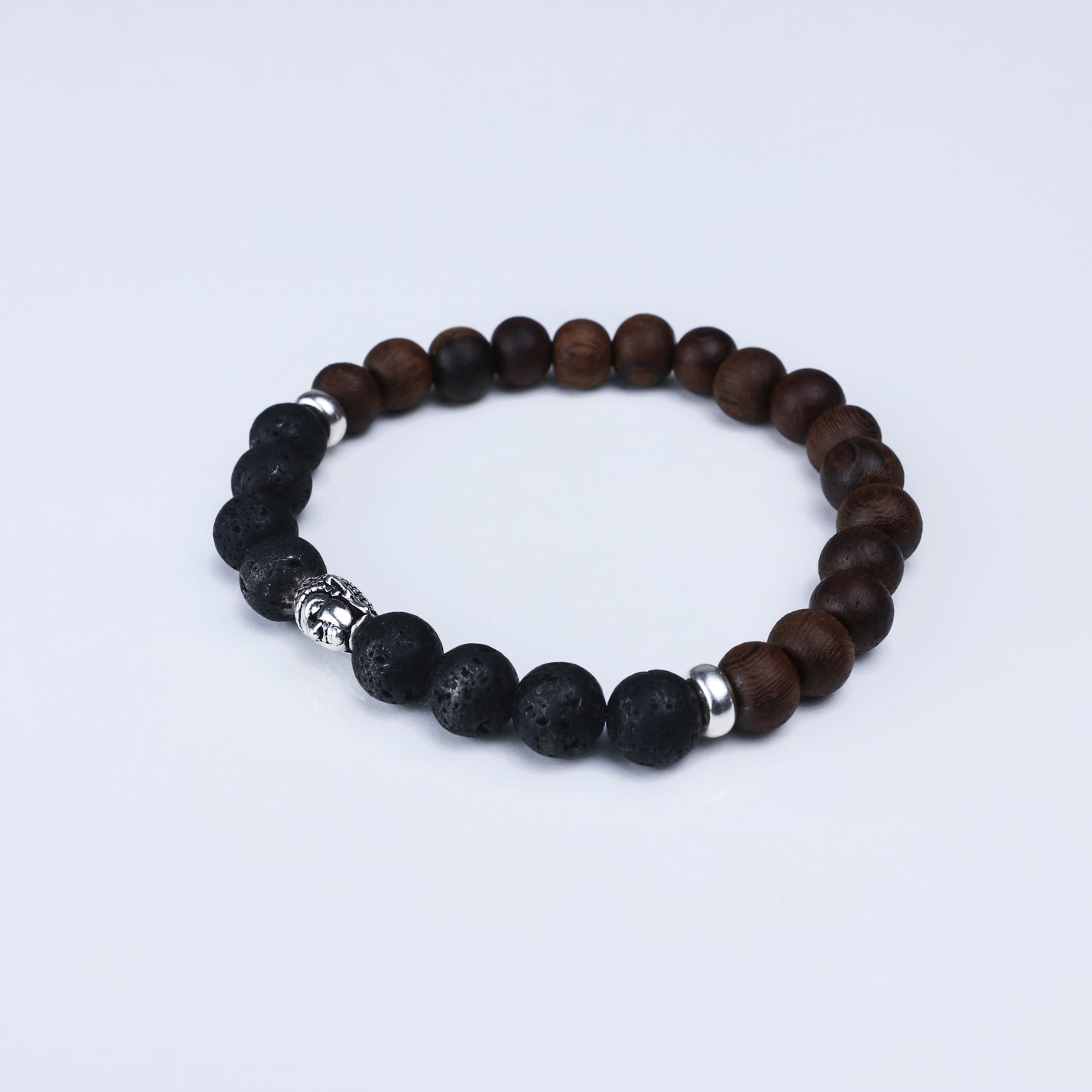 Pulsera Bolas Budha Head Lava - Plata Luz