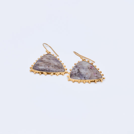 Pendientes Poro Hecho a Mano Plata 925 Baño Oro 18k y Zafiro