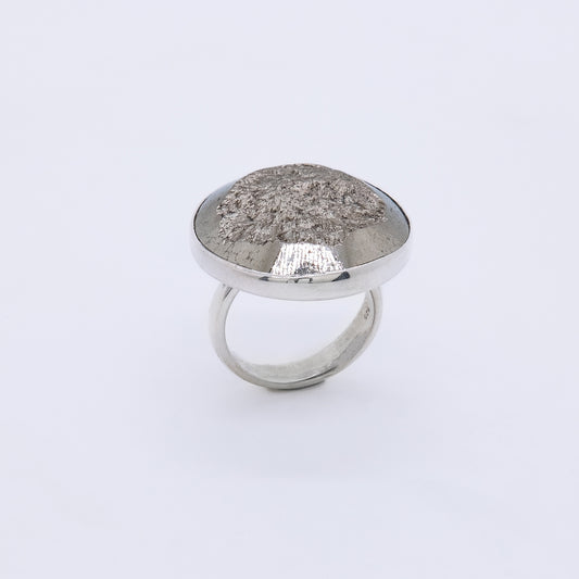 Anillo Cráter Pirita en Bruto y Plata de Ley