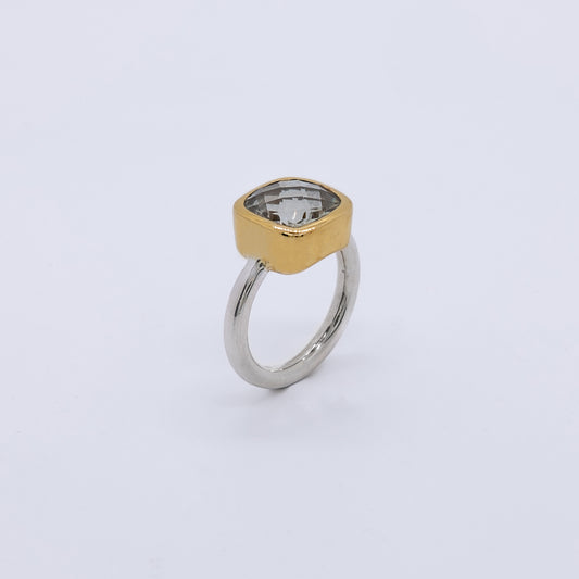 Anillo Parseo Plata 925 baño de oro 18k y Cuarzo Prasiolita