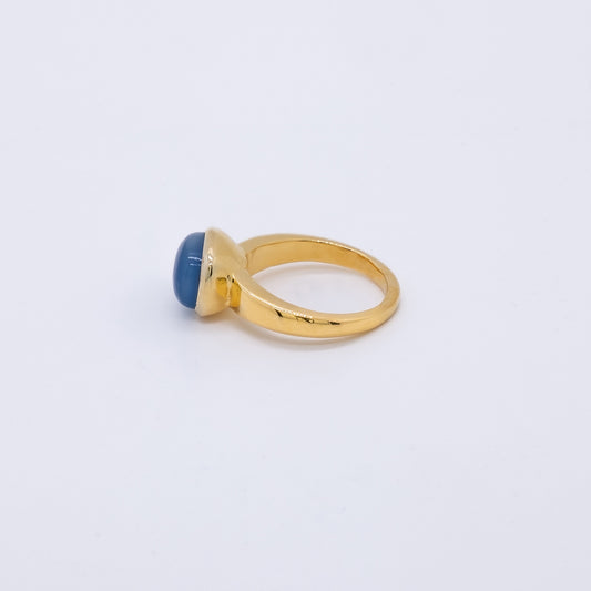 Anillo Koura Plata 925 Baño Oro 18k y Calcedonia