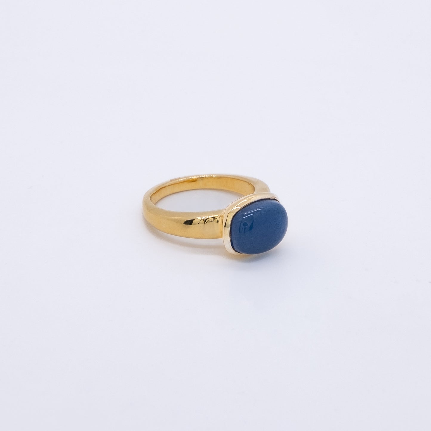 Anillo Koura Plata 925 Baño Oro 18k y Calcedonia