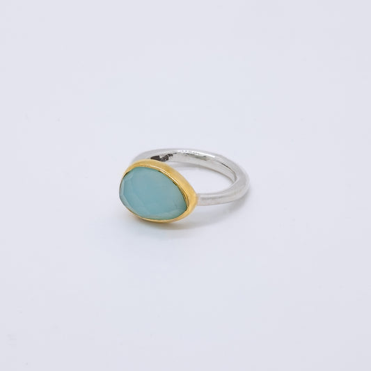 Anillo HaeHae Hecho a Mano Plata 925 y Calcedonia Azul