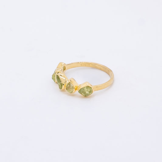 Anillo Multi Stone Plata 925 Baño Oro 18k y Olivina - Diamante Herkimer