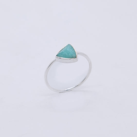 Anillo Trillion Plata y Amazonita Hecho a Mano