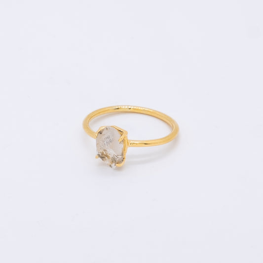 Anillo Waikura Plata 925 Bañada en Oro 18k y Diamante Cuarzo Herkimer