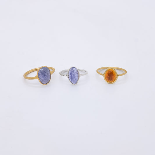 Anillo Kahurangi Plata 925 Baño Oro 18k y Tanzanita - Turmalina Rubelita