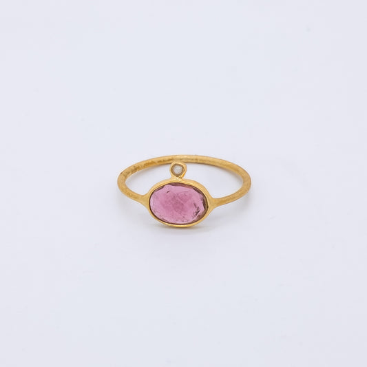 Anillo Peara Plata 925 bAÑO oRO 18K Turmalina y Perla