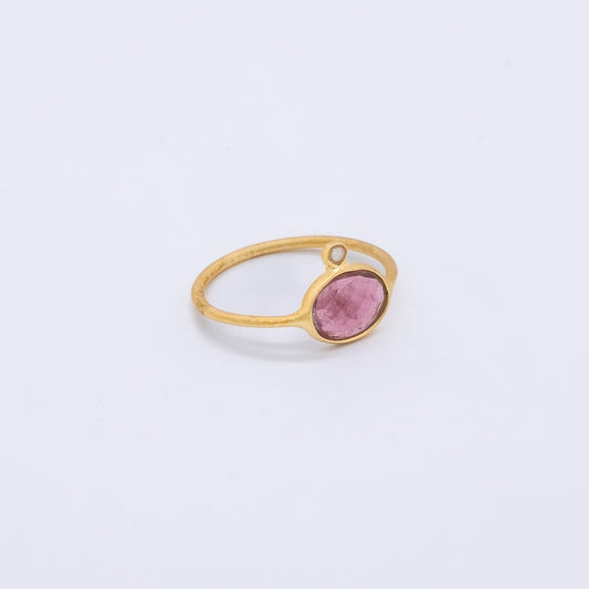 Anillo Peara Plata 925 bAÑO oRO 18K Turmalina y Perla