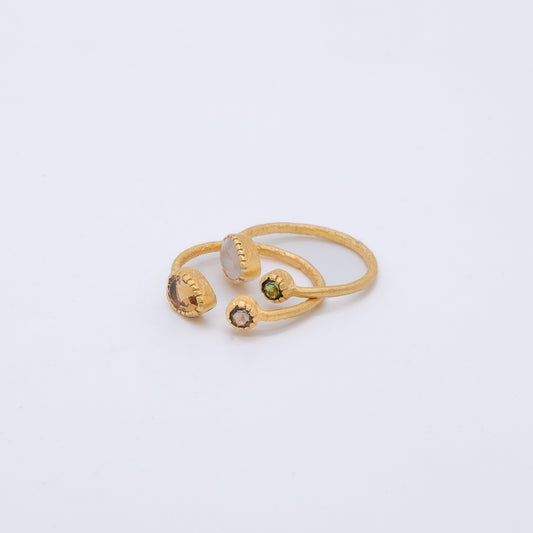 Anillo Marama Plata 925 Baño Oro 18k y Piedra Luna - Cuarzo Citrino