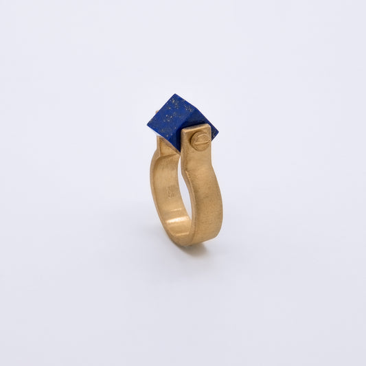 Anillo Huri Plata 925 Baño Oro 18k Lapislázuli Natural