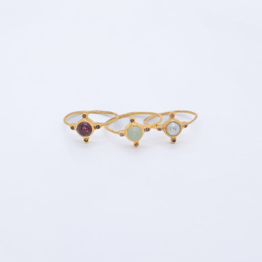 Anillo Ra Plata 925 Baño Oro 18k Gemas Naturales