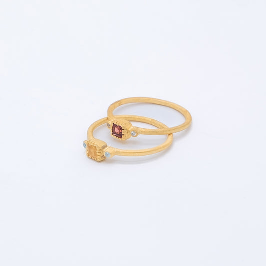 Anillo Iti Plata 925 Chapado en Oro 18k Citrino y Granate