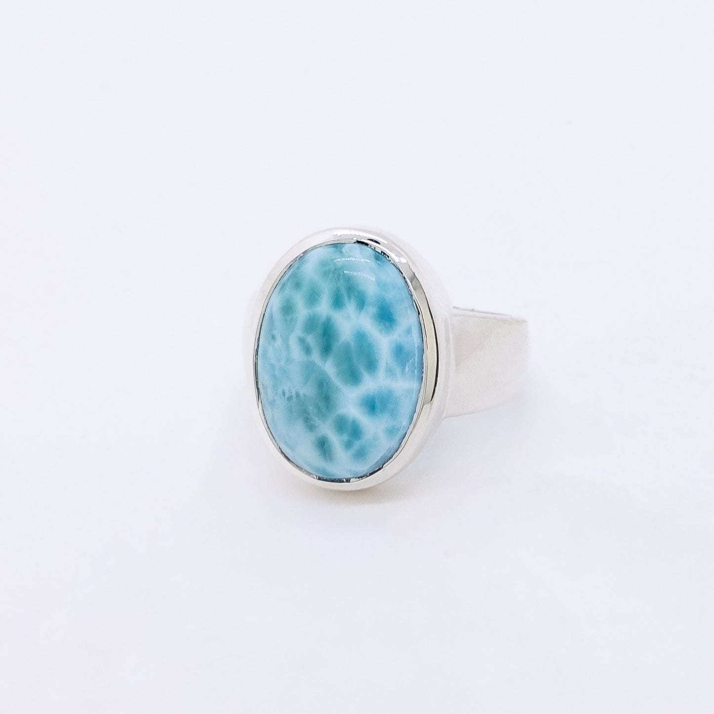 Anillo Moana Hecho a Mano Plata 925 y Larimar Natural Calidad AAA