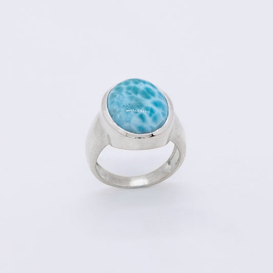 Anillo Moana Hecho a Mano Plata 925 y Larimar Natural Calidad AAA