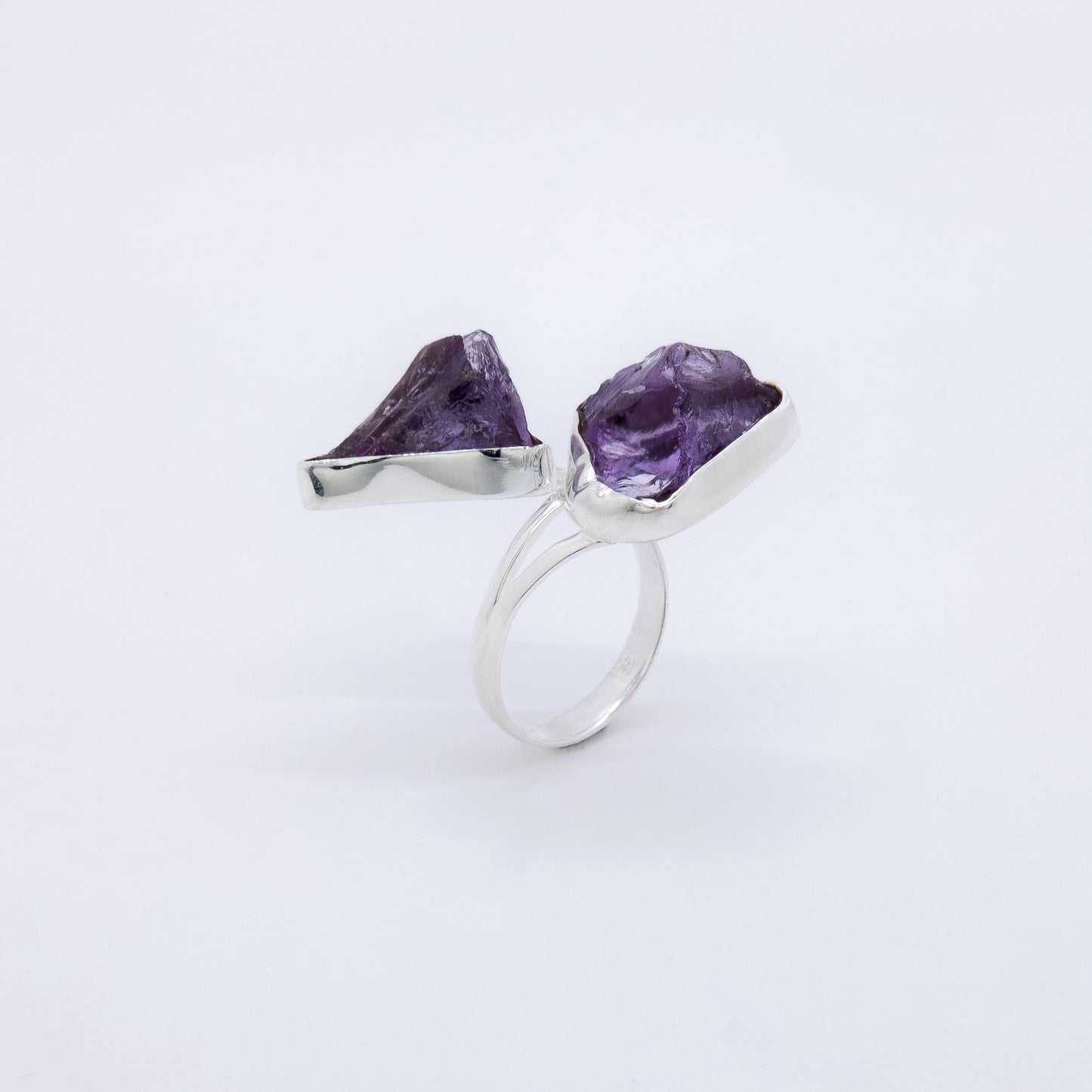 Anillo Puru Hecho a Mano Plata 925 y Amatistas Naturales en Bruto