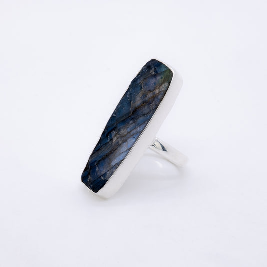 Anillo Toka Hecho a Mano Plata 925 y Labradorita Natural en Bruto