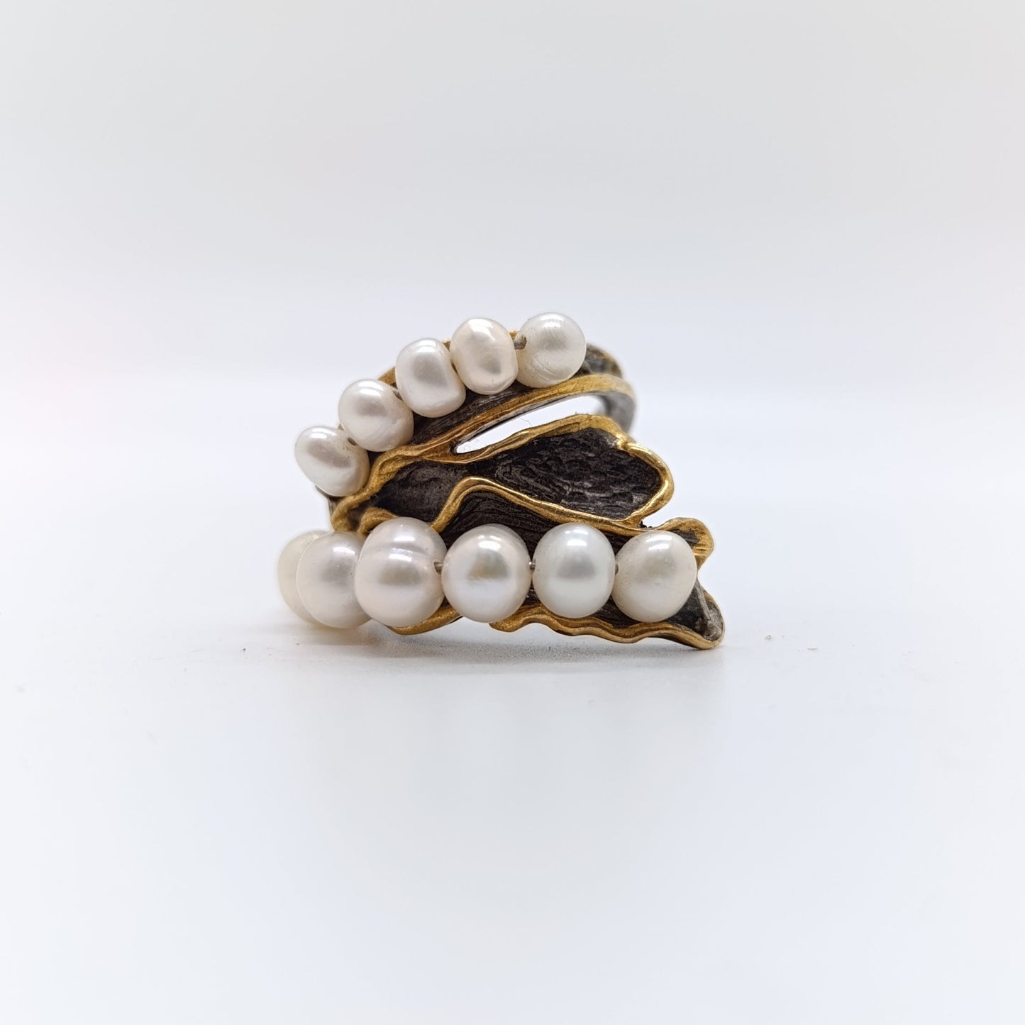 Anillo Ola de Perlas Chapado Oro 18k