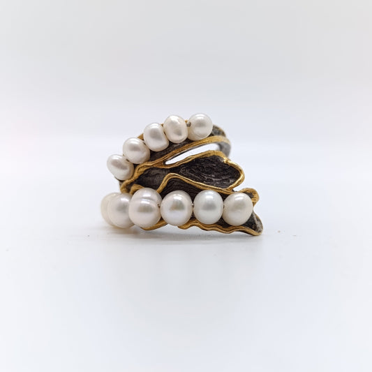 Anillo Ola de Perlas Chapado Oro 18k