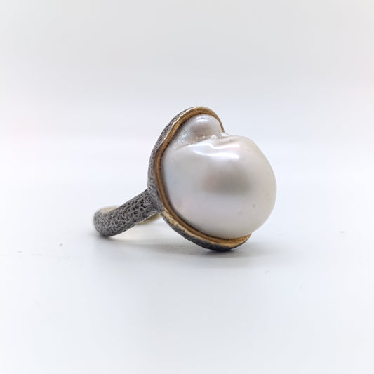 Anillo Perla Semi Barroca Chapado Oro 18k