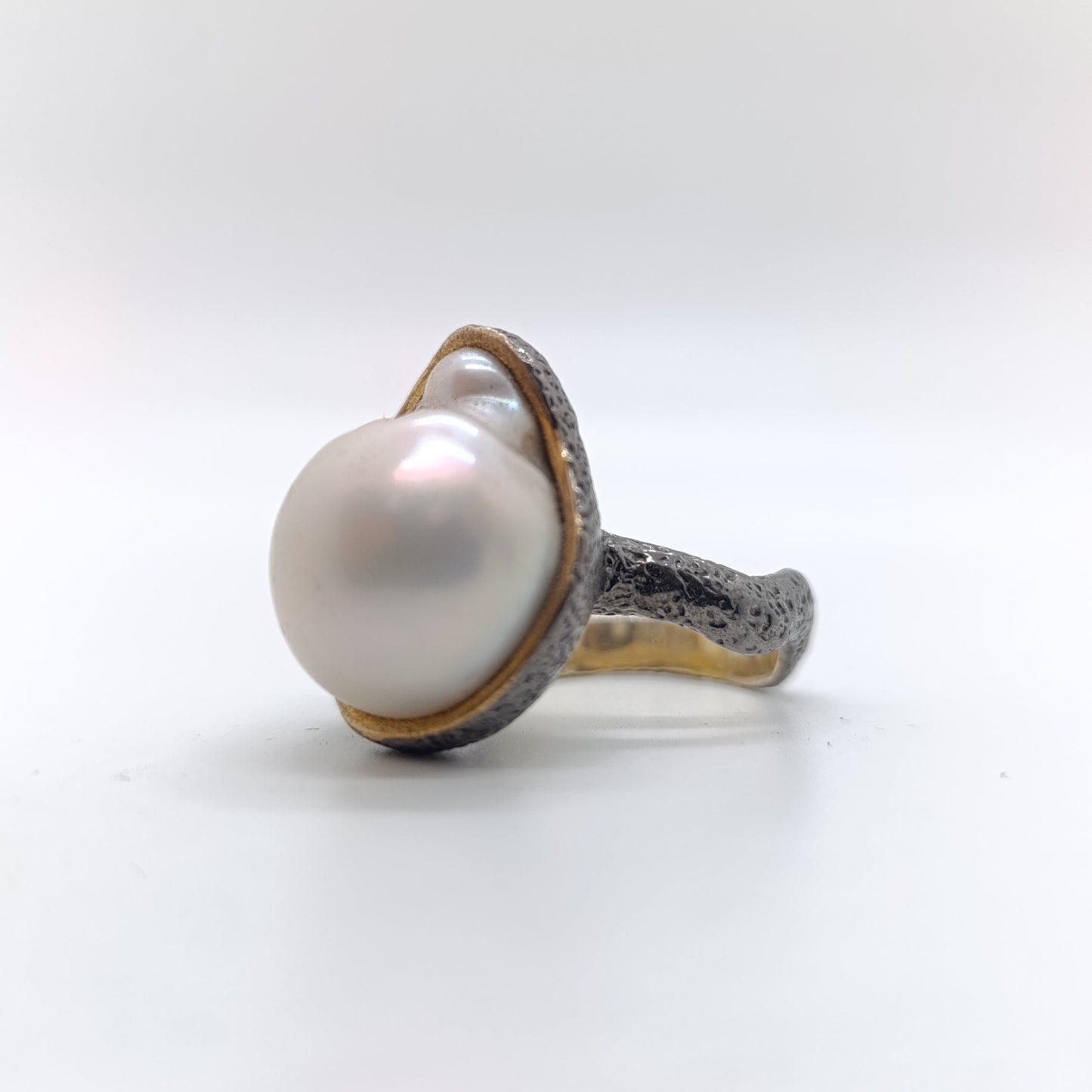 Anillo Perla Semi Barroca Chapado Oro 18k