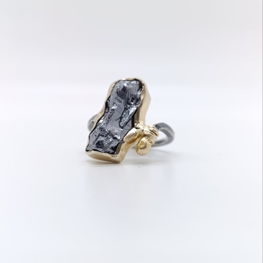 Anillo Shungita Plata Chapada Oro 18k