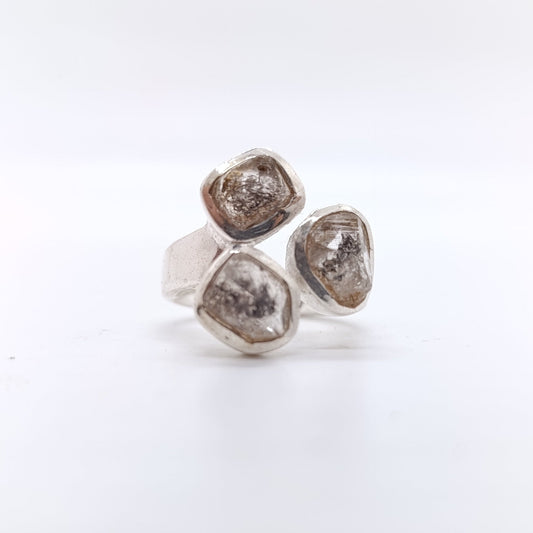Anillo Tri  Herkimer Hecho a Mano