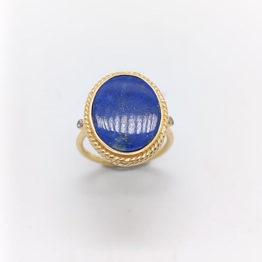 Anillo Barroco Lapislázuli Chapado en Oro 18k Moissanita
