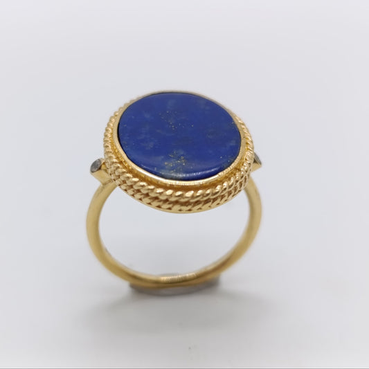 Anillo Barroco Lapislázuli Chapado en Oro 18k Moissanita