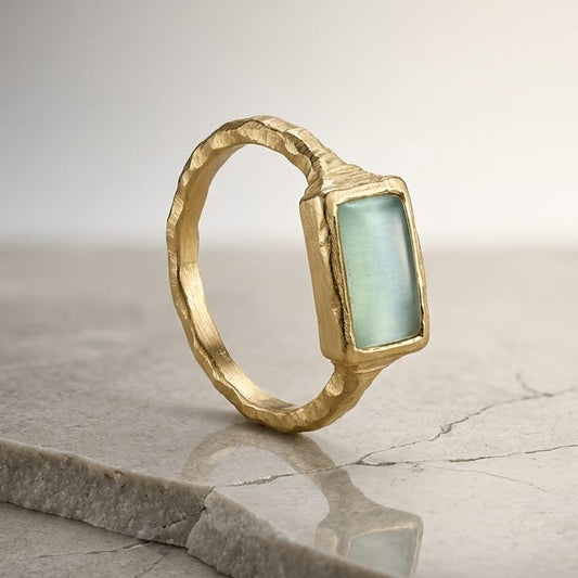 Anillo Calcedonia Azul Plata Chapada en Oro 18k